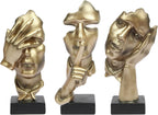 3 Pcs Thinker Statue, Silence is Gold Abstract Art Figurine, No Hear No See No Speak Modern Home Resin Sculptures Decorative Objects Decor for Home Office Bookshelf Desktop(Black) (A-41) - Grand Goldman
