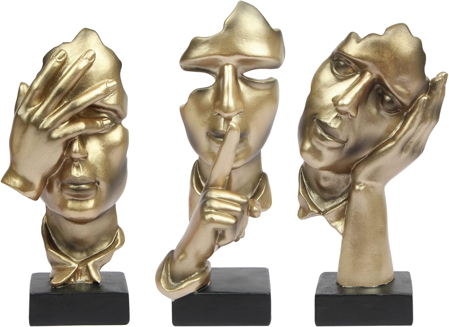 3 Pcs Thinker Statue, Silence is Gold Abstract Art Figurine, No Hear No See No Speak Modern Home Resin Sculptures Decorative Objects Decor for Home Office Bookshelf Desktop(Black) (A-41) - Grand Goldman