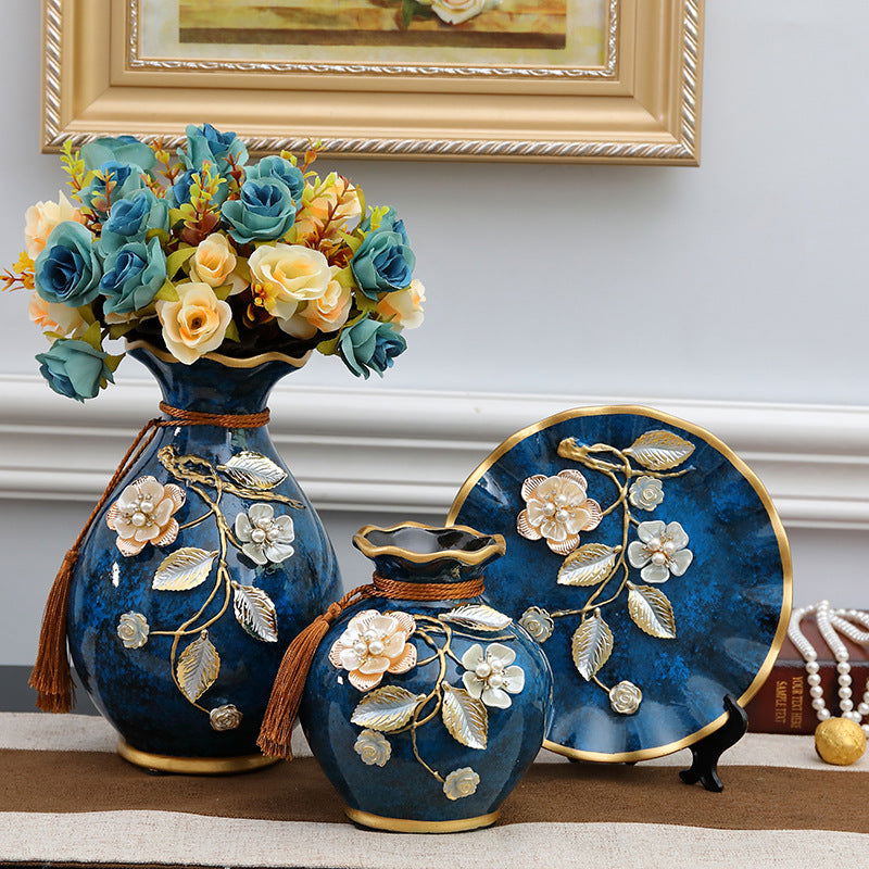 3 Piece Floral European-style Ceramic Vase Set - Grand Goldman