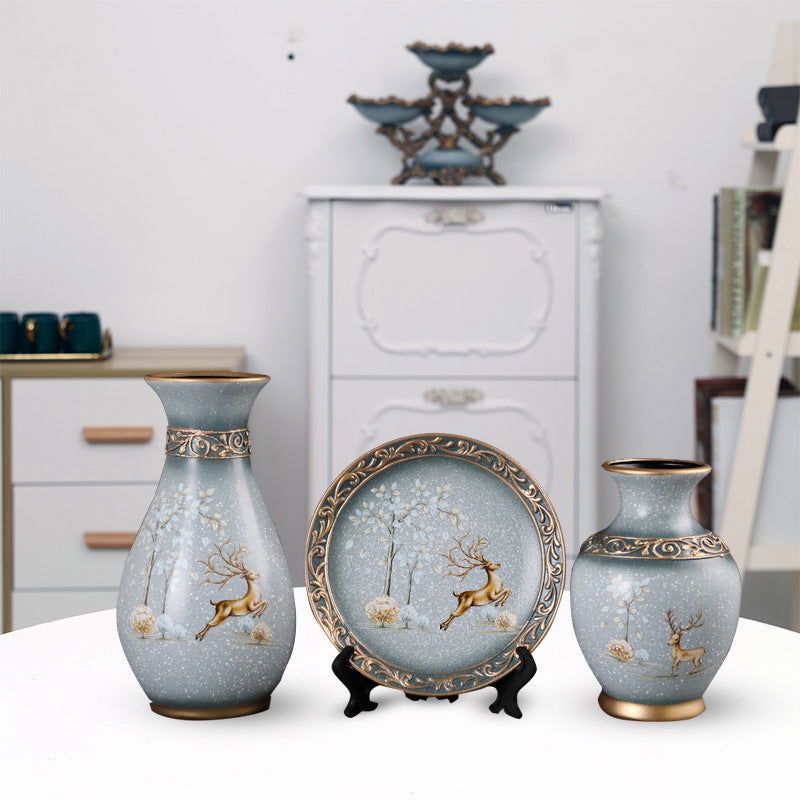 3 Piece Floral European-style Ceramic Vase Set - Grand Goldman