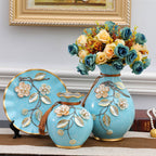 3 Piece Floral European-style Ceramic Vase Set - Grand Goldman