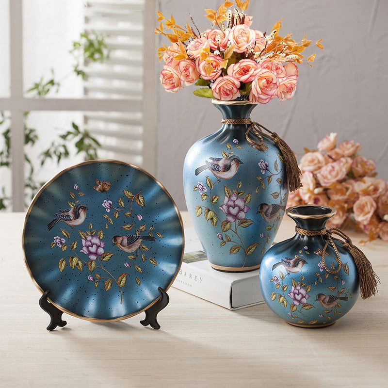 3 Piece Floral European-style Ceramic Vase Set - Grand Goldman