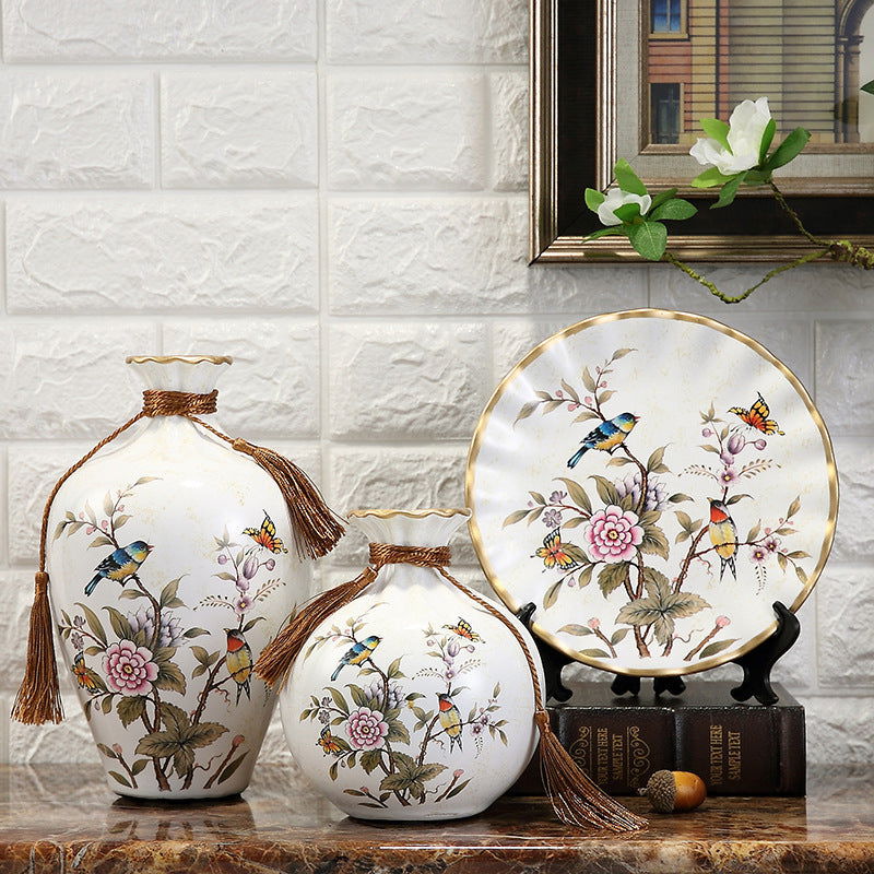 3 Piece Floral European-style Ceramic Vase Set - Grand Goldman