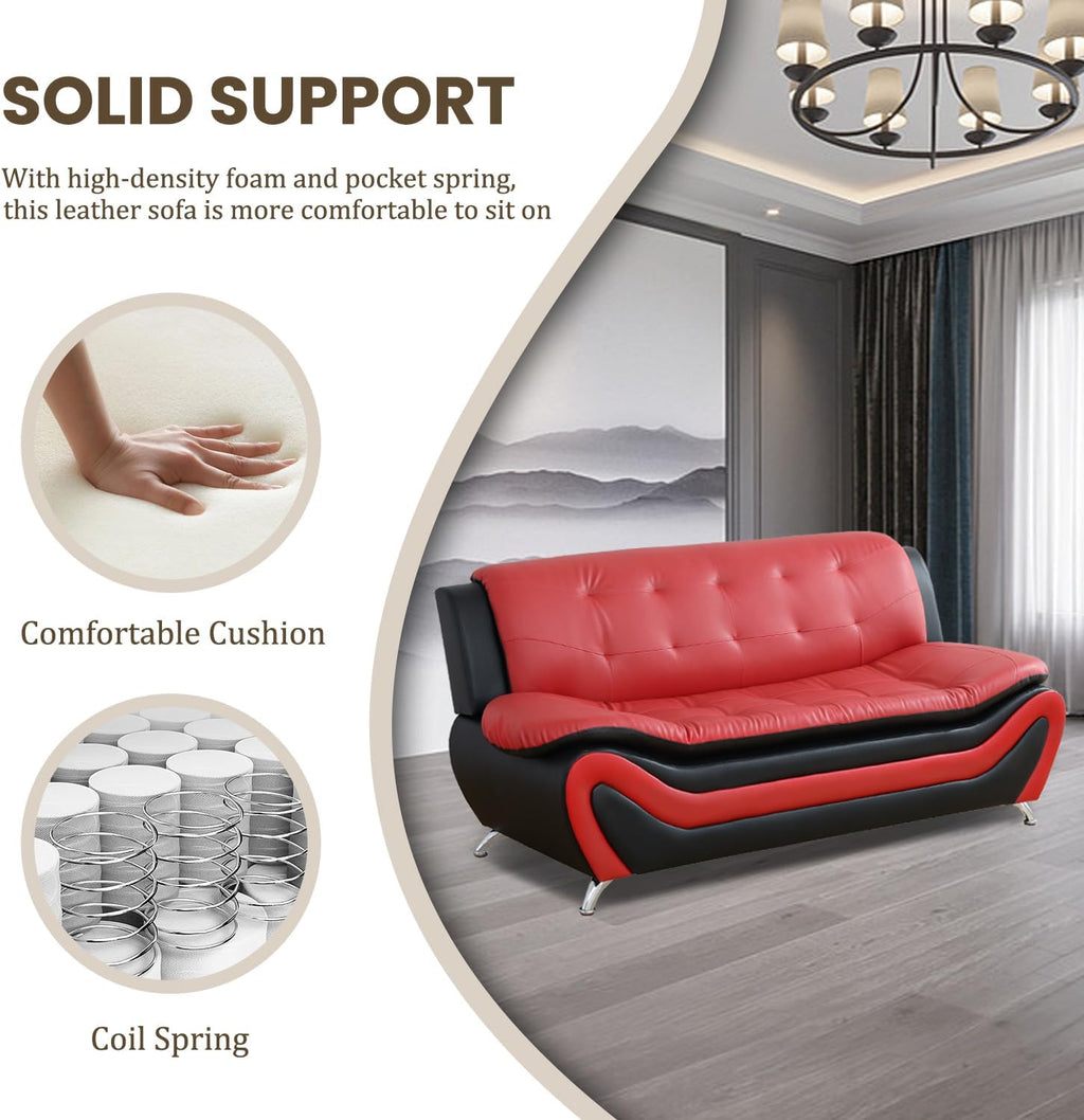 3 Piece Living Room Furniture Set, Leather Sofa Set for Living Room, Modern Couch Set with 3-Seater Sofa, Loveseat and Armchair (Cream White) - Grand Goldman