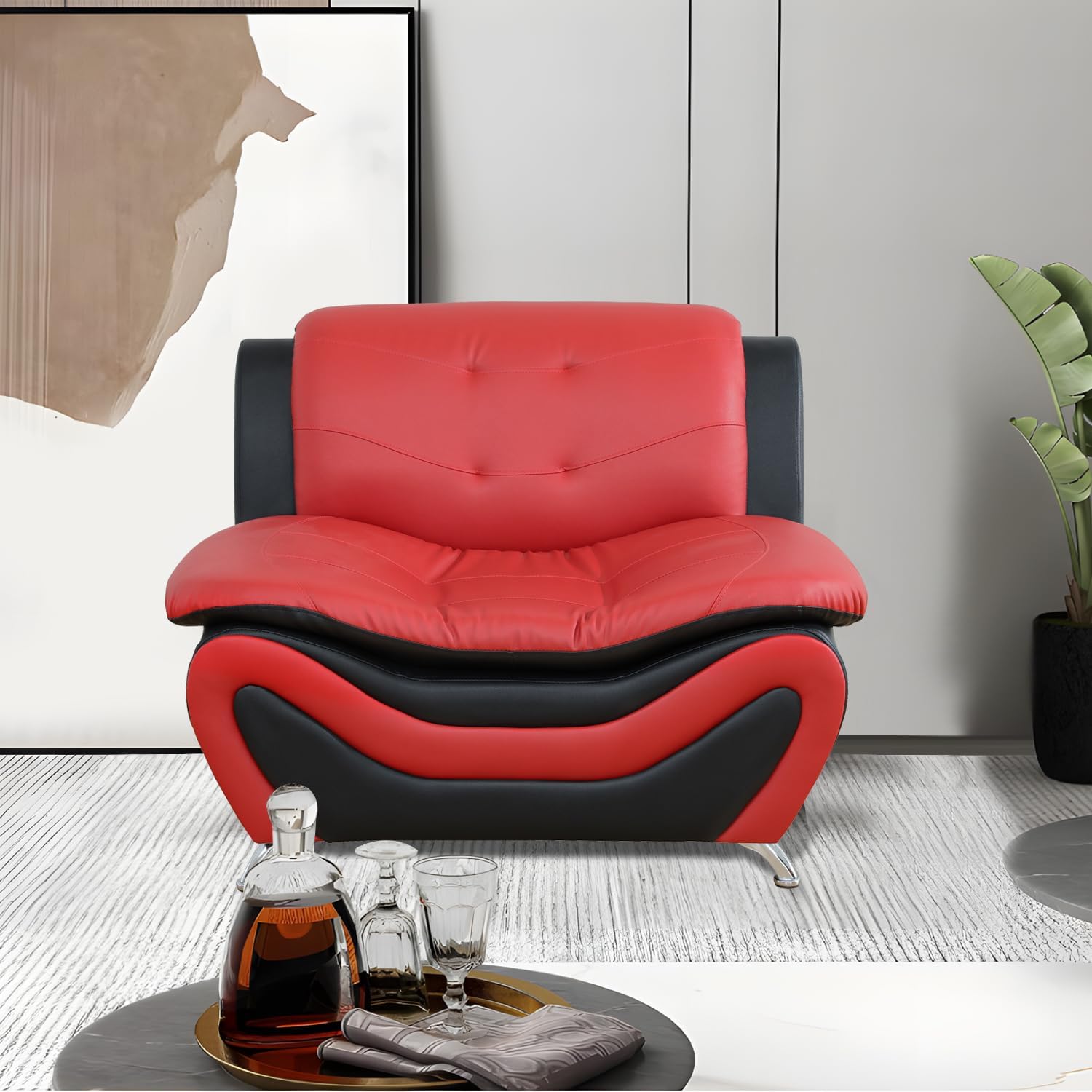 3 Piece Living Room Furniture Set, Leather Sofa Set for Living Room, Modern Couch Set with 3-Seater Sofa, Loveseat and Armchair (Cream White) - Grand Goldman