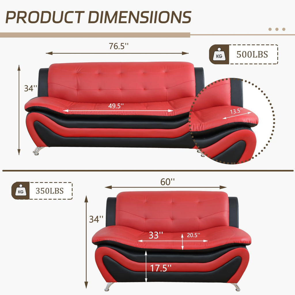 3 Piece Living Room Furniture Set, Leather Sofa Set for Living Room, Modern Couch Set with 3-Seater Sofa, Loveseat and Armchair (Cream White) - Grand Goldman