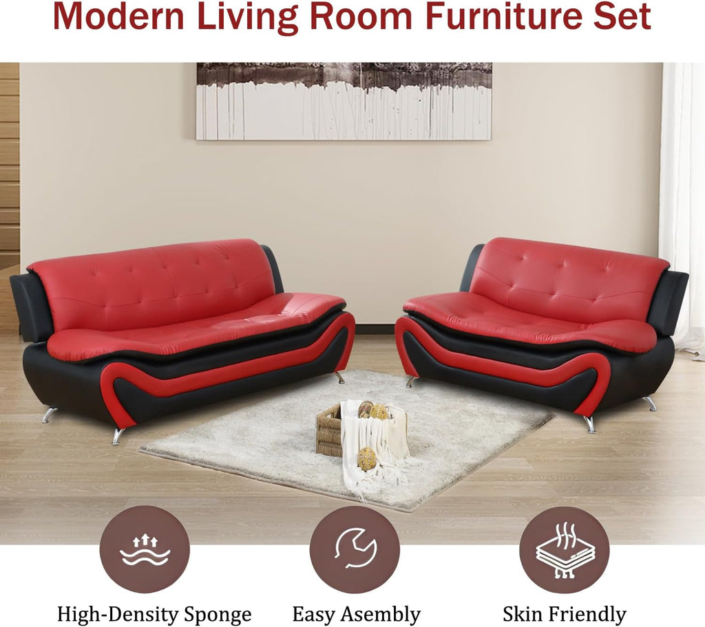 3 Piece Living Room Furniture Set, Leather Sofa Set for Living Room, Modern Couch Set with 3-Seater Sofa, Loveseat and Armchair (Cream White) - Grand Goldman