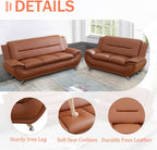 3 Piece Living Room Furniture Set, Leather Sofa Set for Living Room, Modern Couch Set with 3-Seater Sofa, Loveseat and Armchair (Cream White) - Grand Goldman