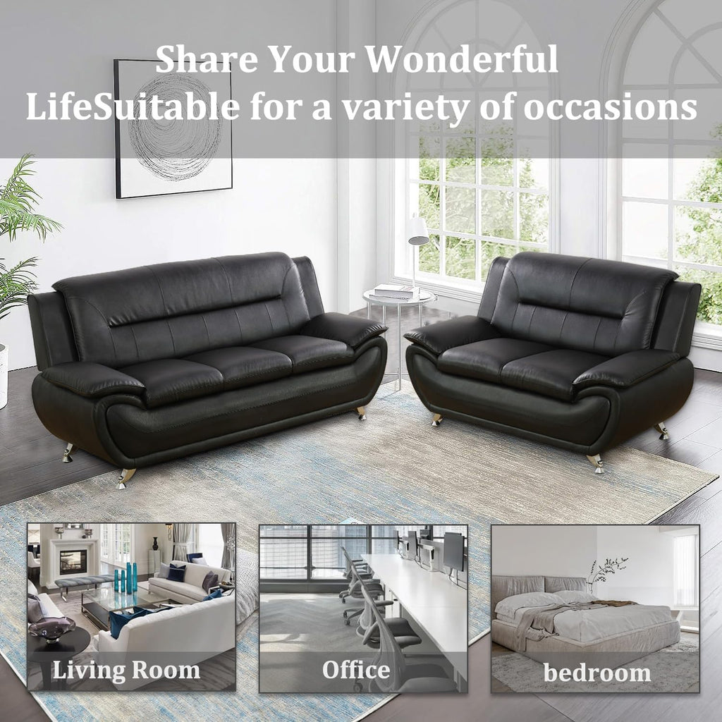 3 Piece Living Room Furniture Set, Leather Sofa Set for Living Room, Modern Couch Set with 3-Seater Sofa, Loveseat and Armchair (Cream White) - Grand Goldman