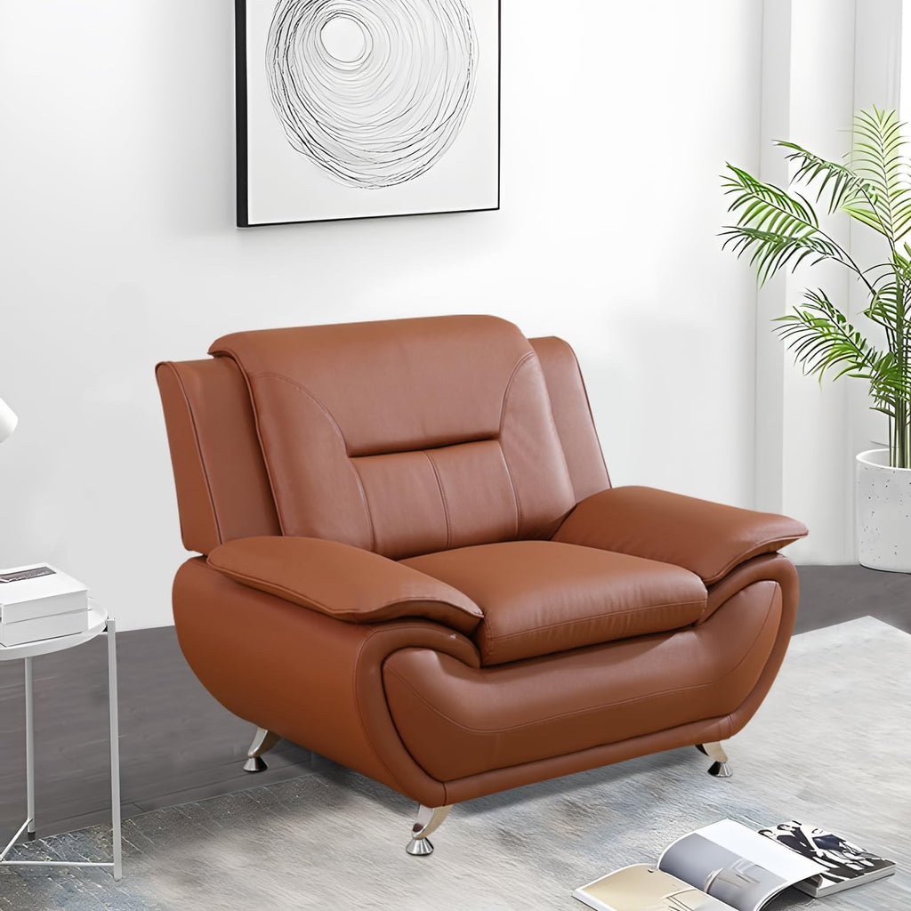 3 Piece Living Room Furniture Set, Leather Sofa Set for Living Room, Modern Couch Set with 3-Seater Sofa, Loveseat and Armchair (Cream White) - Grand Goldman