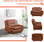 3 Piece Living Room Furniture Set, Leather Sofa Set for Living Room, Modern Couch Set with 3-Seater Sofa, Loveseat and Armchair (Cream White) - Grand Goldman