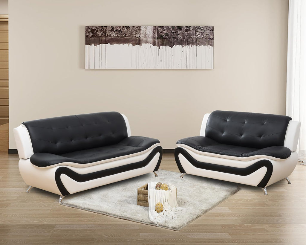 3 Piece Living Room Furniture Set, Leather Sofa Set for Living Room, Modern Couch Set with 3-Seater Sofa, Loveseat and Armchair (Cream White) - Grand Goldman