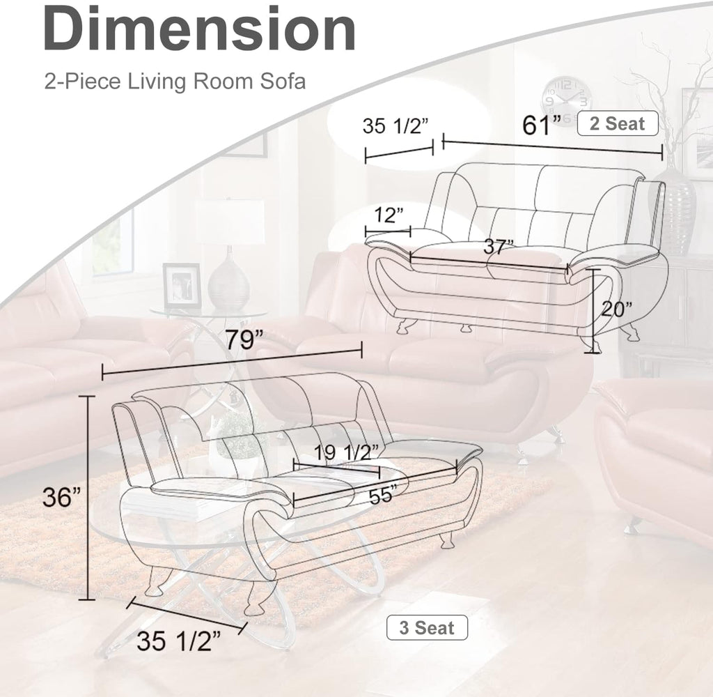 3 Piece Living Room Furniture Set, Leather Sofa Set for Living Room, Modern Couch Set with 3-Seater Sofa, Loveseat and Armchair (Cream White) - Grand Goldman