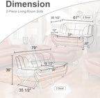 3 Piece Living Room Furniture Set, Leather Sofa Set for Living Room, Modern Couch Set with 3-Seater Sofa, Loveseat and Armchair (Cream White) - Grand Goldman