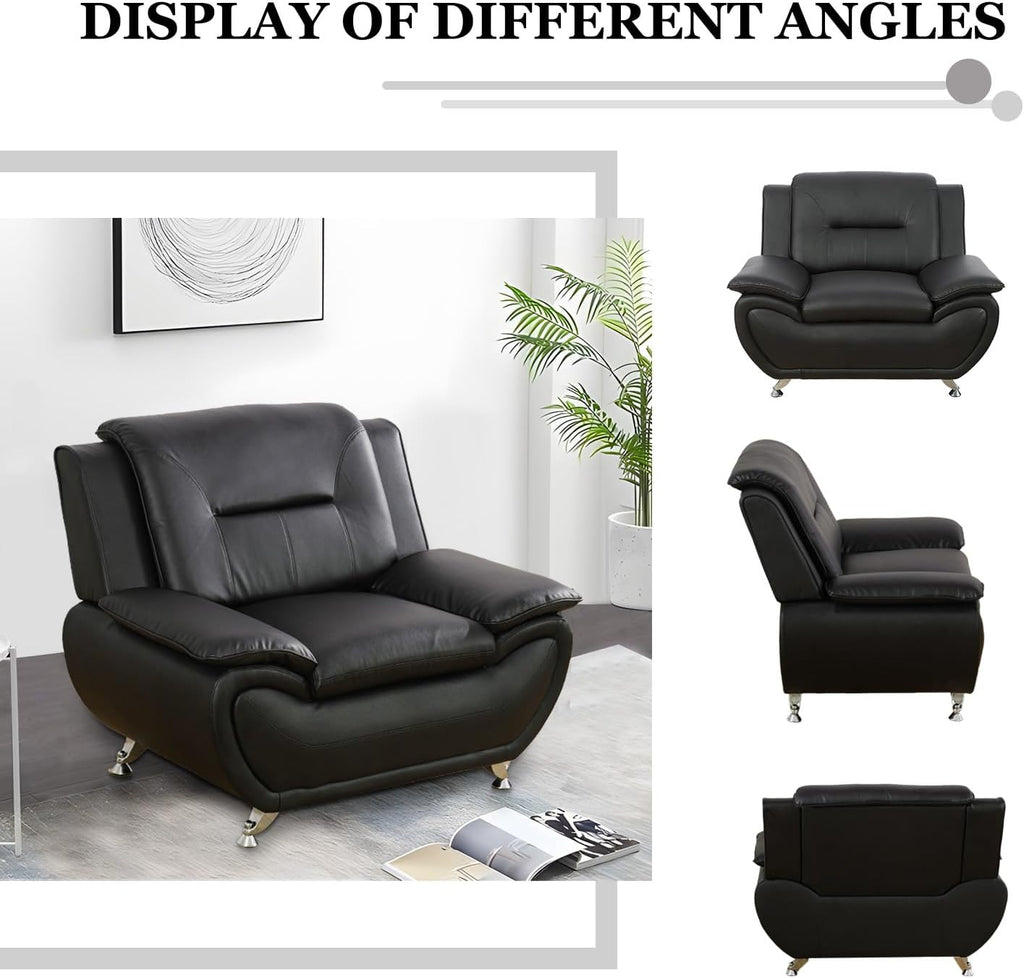 3 Piece Living Room Furniture Set, Leather Sofa Set for Living Room, Modern Couch Set with 3-Seater Sofa, Loveseat and Armchair (Cream White) - Grand Goldman