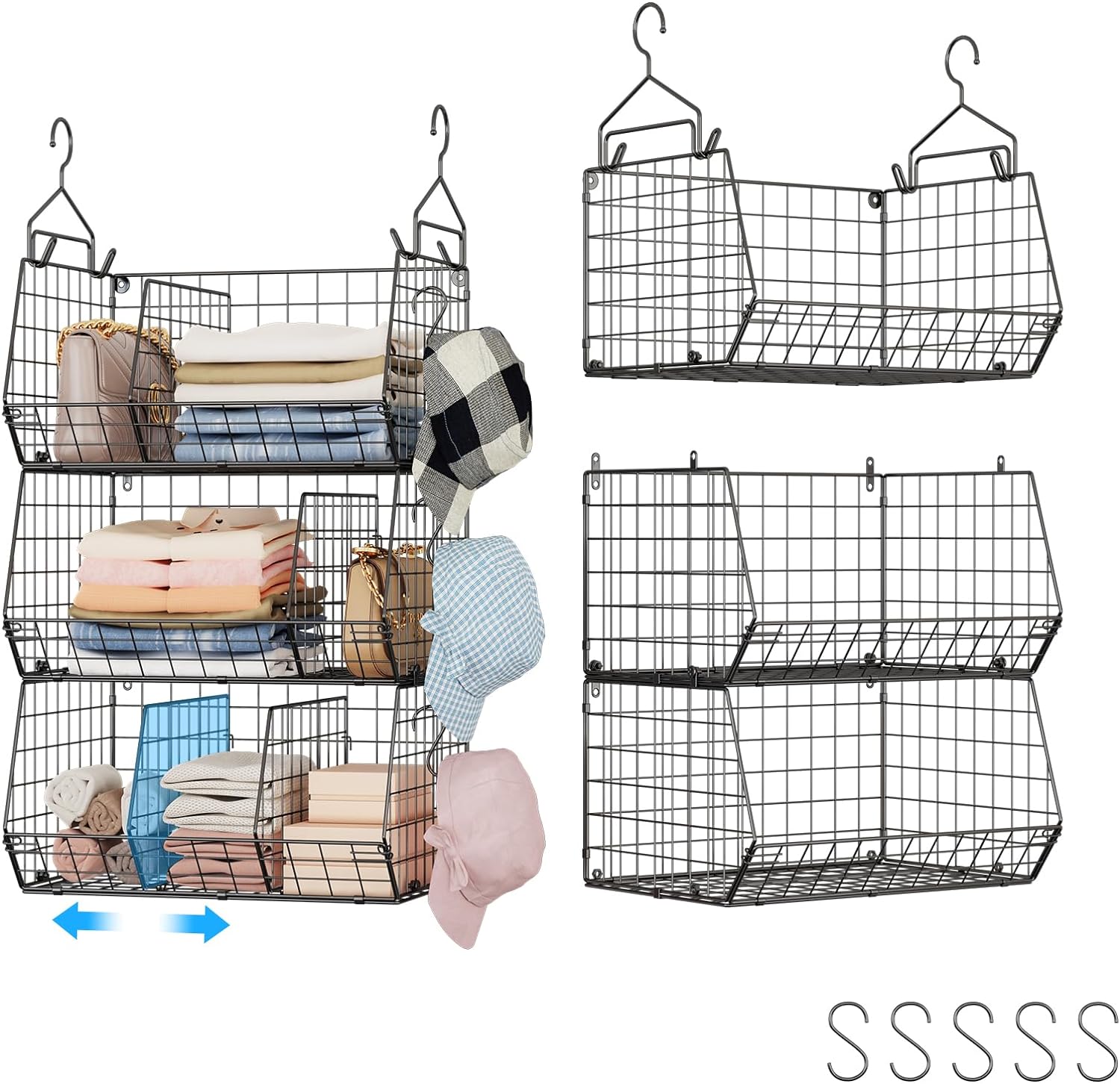 3 Tier Closet Hanging Shelves with Divider, Extra Large Closet Organizers and Storage, Clothes Hanging Organizer Clothing Sweaters Shoes Handbags Clutches Accessories-White - Grand Goldman