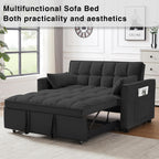 3 in 1 Convertible Sleeper Sofa Bed, Futon Couches for Living Room with Side Pocket | Adjustable Backrest| Velvet Fabric | Pull Out Couch | Loveseat | Sectional Sofa Bed(Black) - Grand Goldman