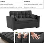 3 in 1 Convertible Sleeper Sofa Bed, Futon Couches for Living Room with Side Pocket | Adjustable Backrest| Velvet Fabric | Pull Out Couch | Loveseat | Sectional Sofa Bed(Black) - Grand Goldman
