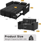3 in 1 Convertible Sleeper Sofa Bed, Futon Couches for Living Room with Side Pocket | Adjustable Backrest| Velvet Fabric | Pull Out Couch | Loveseat | Sectional Sofa Bed(Black) - Grand Goldman