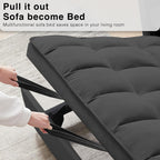 3 in 1 Convertible Sleeper Sofa Bed, Futon Couches for Living Room with Side Pocket | Adjustable Backrest| Velvet Fabric | Pull Out Couch | Loveseat | Sectional Sofa Bed(Black) - Grand Goldman