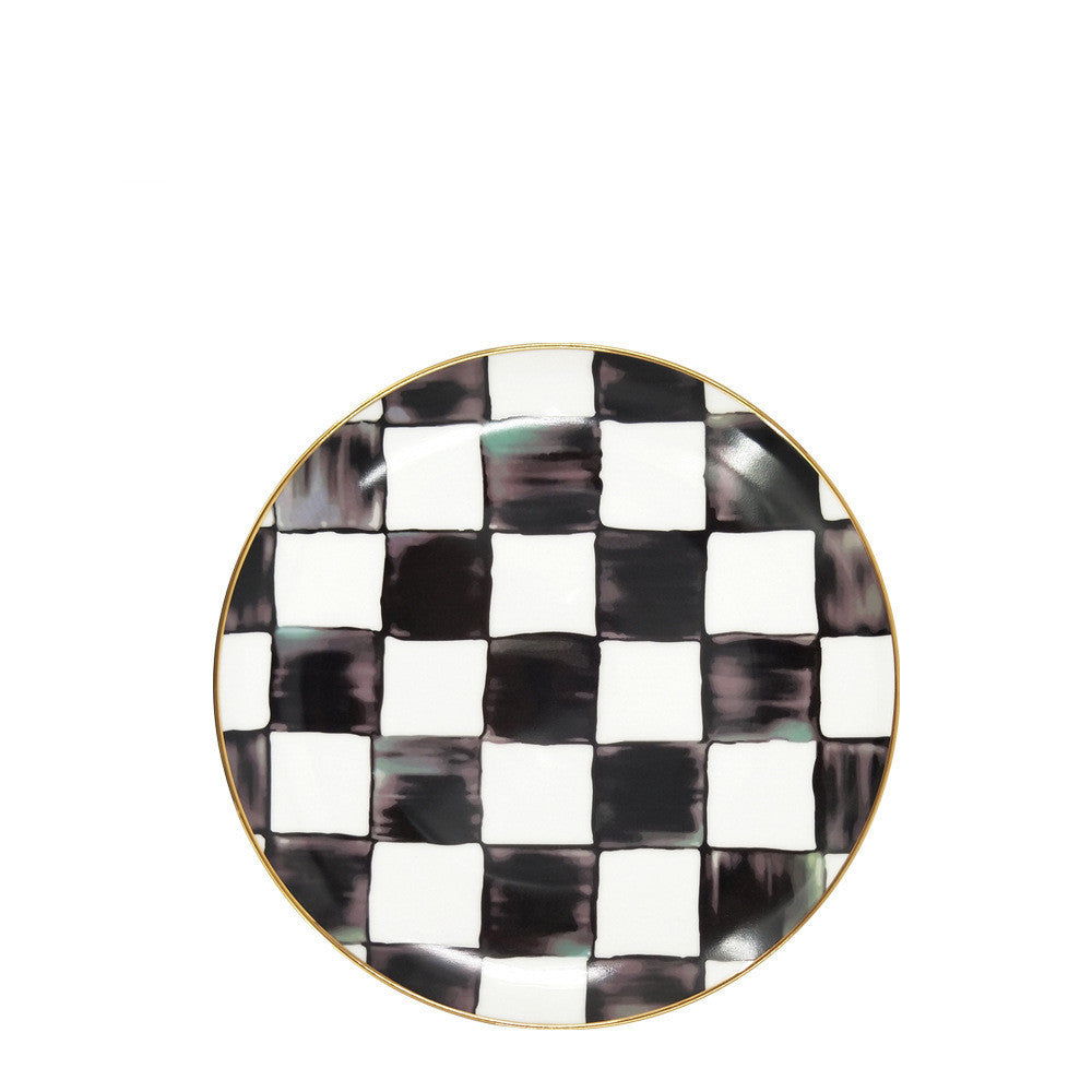 Black And White Bone China Checkerboard Dish Set Modern Art Deco Tableware