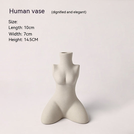 Body Modeling Art Vase Silent Style Ceramic Vase Sculpture White Plain Embryo Flower Vase