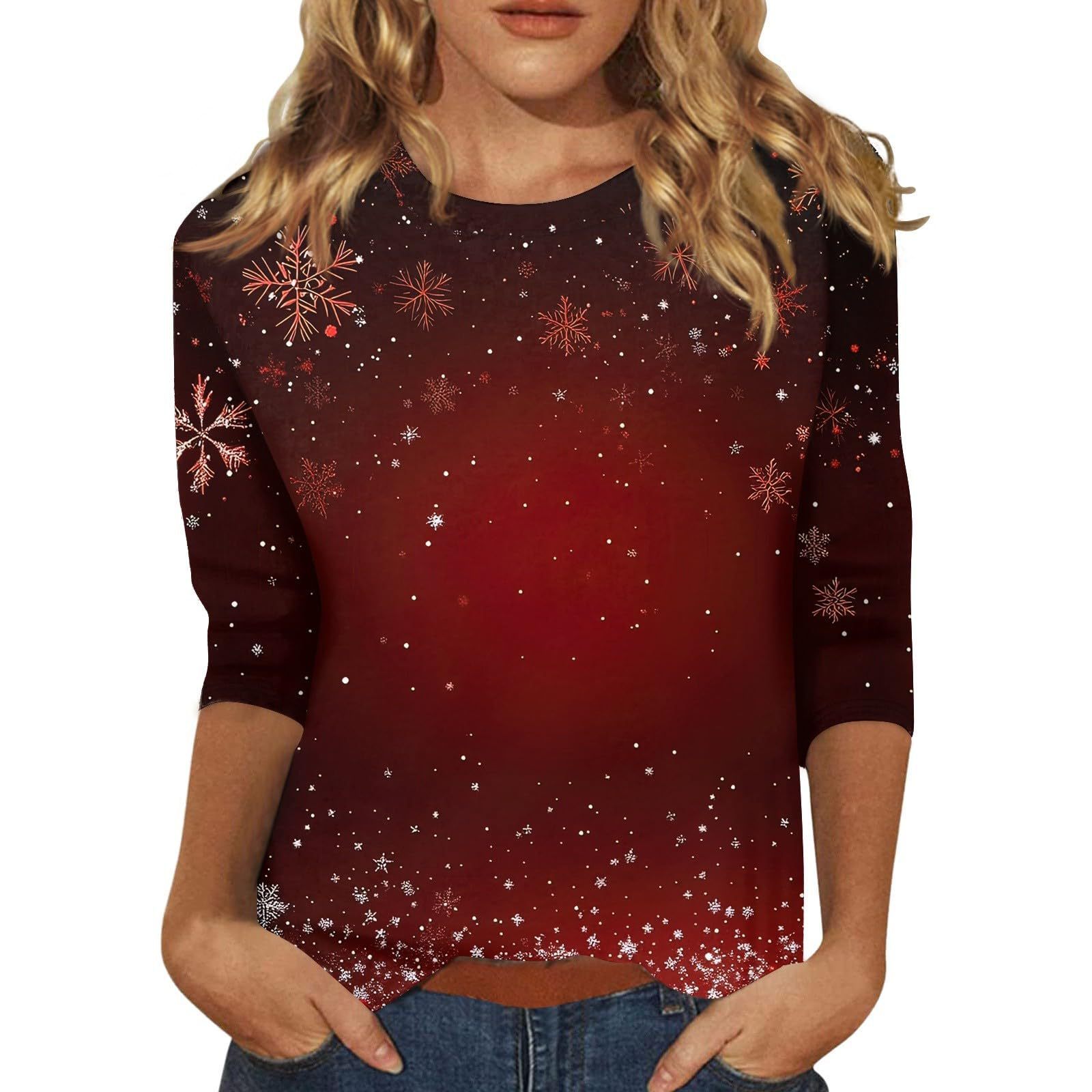 Christmas Round Neck 34 Sleeves T-shirt