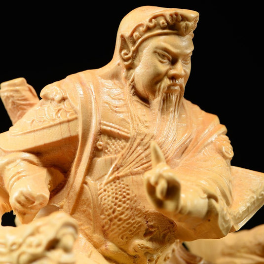 Xun Xu træudskæringsstatue Chinese Warl Lord Solid Craft Gift