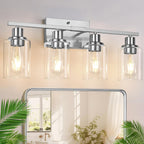 4-Light Bathroom Light Fixtures, Bathroom Vanity Lights with Clear Glass Shades, Matte Black Bathroom Light Fixtures over mirror, Modern Bathroom Wall Lamp for Mirror Living Room Cabinet Bedroom Porch - Grand Goldman