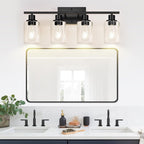 4-Light Bathroom Light Fixtures, Bathroom Vanity Lights with Clear Glass Shades, Matte Black Bathroom Light Fixtures over mirror, Modern Bathroom Wall Lamp for Mirror Living Room Cabinet Bedroom Porch - Grand Goldman