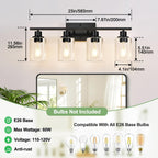 4-Light Bathroom Light Fixtures, Bathroom Vanity Lights with Clear Glass Shades, Matte Black Bathroom Light Fixtures over mirror, Modern Bathroom Wall Lamp for Mirror Living Room Cabinet Bedroom Porch - Grand Goldman