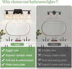 4-Light Bathroom Light Fixtures, Bathroom Vanity Lights with Clear Glass Shades, Matte Black Bathroom Light Fixtures over mirror, Modern Bathroom Wall Lamp for Mirror Living Room Cabinet Bedroom Porch - Grand Goldman