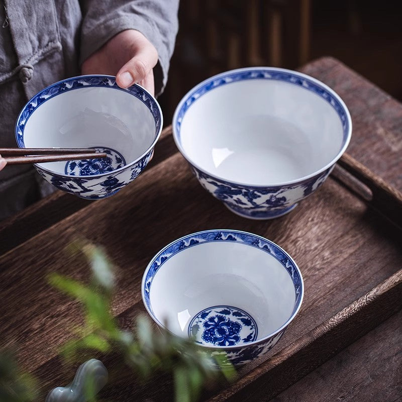 Blue And White Devil Valley Bowl Bone China High Foot Anti-scald Ceramic Home Night