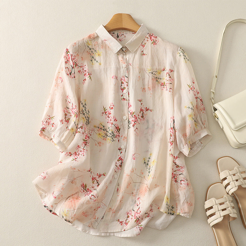 Real Shot Summer New Artistic Vintage Cotton And Linen Tops