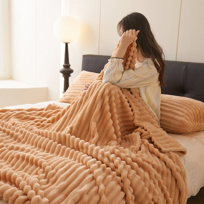 Cobertor de Veludo com Pele de Coelho Antiestático para Quarto e Sofá