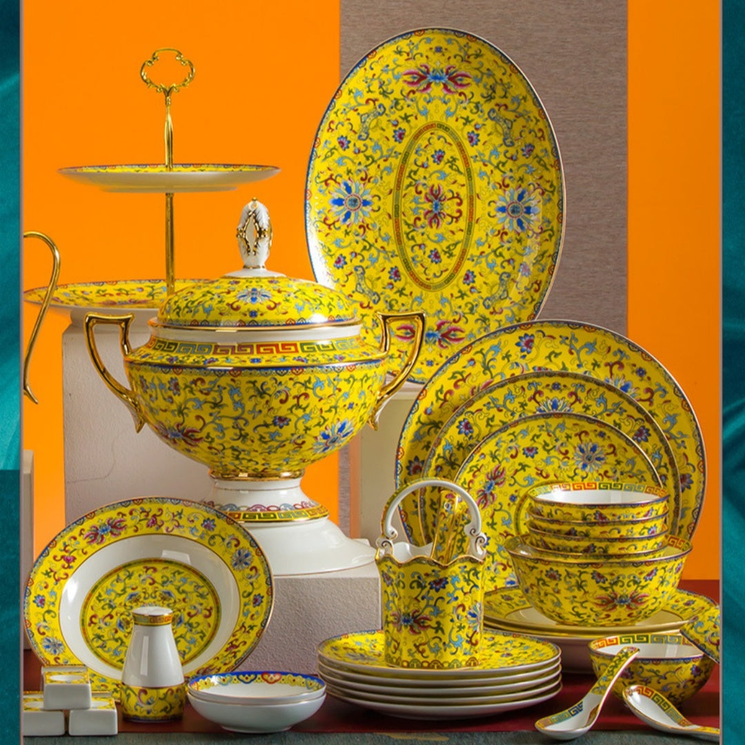 Household Style Enamel Bone China Tableware Set