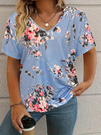 Fashion Comfortable Animal Plant Pattern Short Sleeve V-neck T-shirt