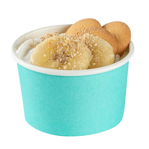 Restaurantware Coppetta 3-Unzen-Dessertbecher, 50 Einweg-Eisbecher - Deckel separat erhältlich, stabile, türkisfarbene Papier-FroYo-Schalen, gestreift, für heiße und kalte Speisen, perfekt für Gelato
