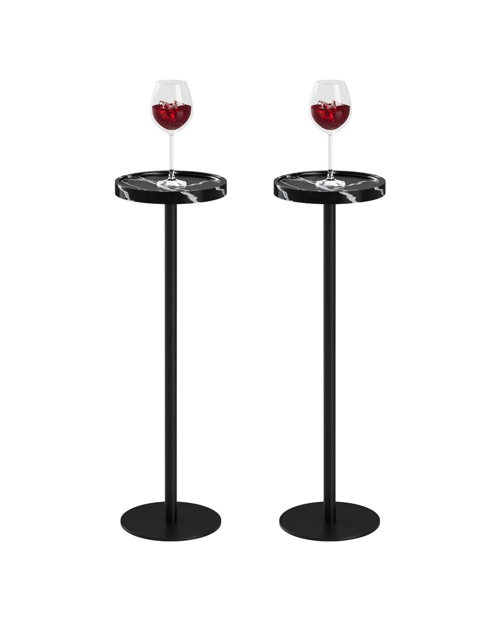 Drink Table, Small Pedestal Side Table, Round Cocktail Table, Circle Accent End Table with Metal Base, for Small Spaces (1, Brown Walnut)