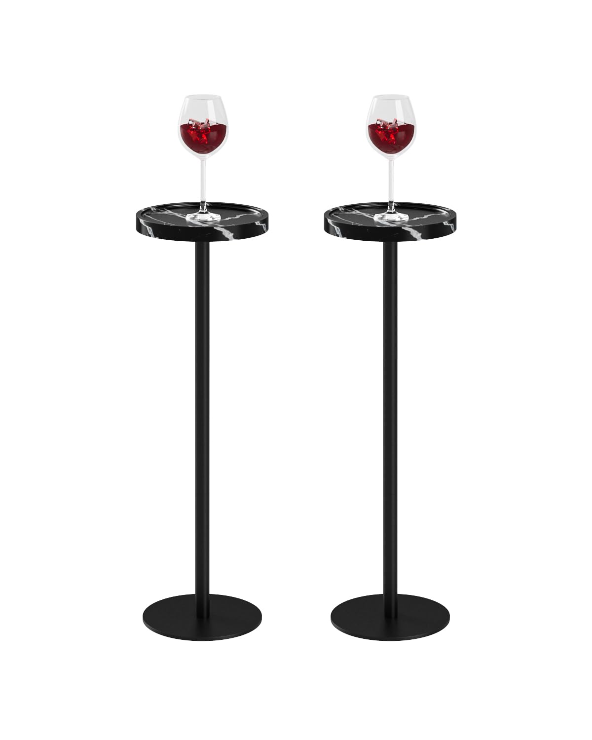 Drink Table, Small Pedestal Side Table, Round Cocktail Table, Circle Accent End Table with Metal Base, for Small Spaces (1, Brown Walnut)