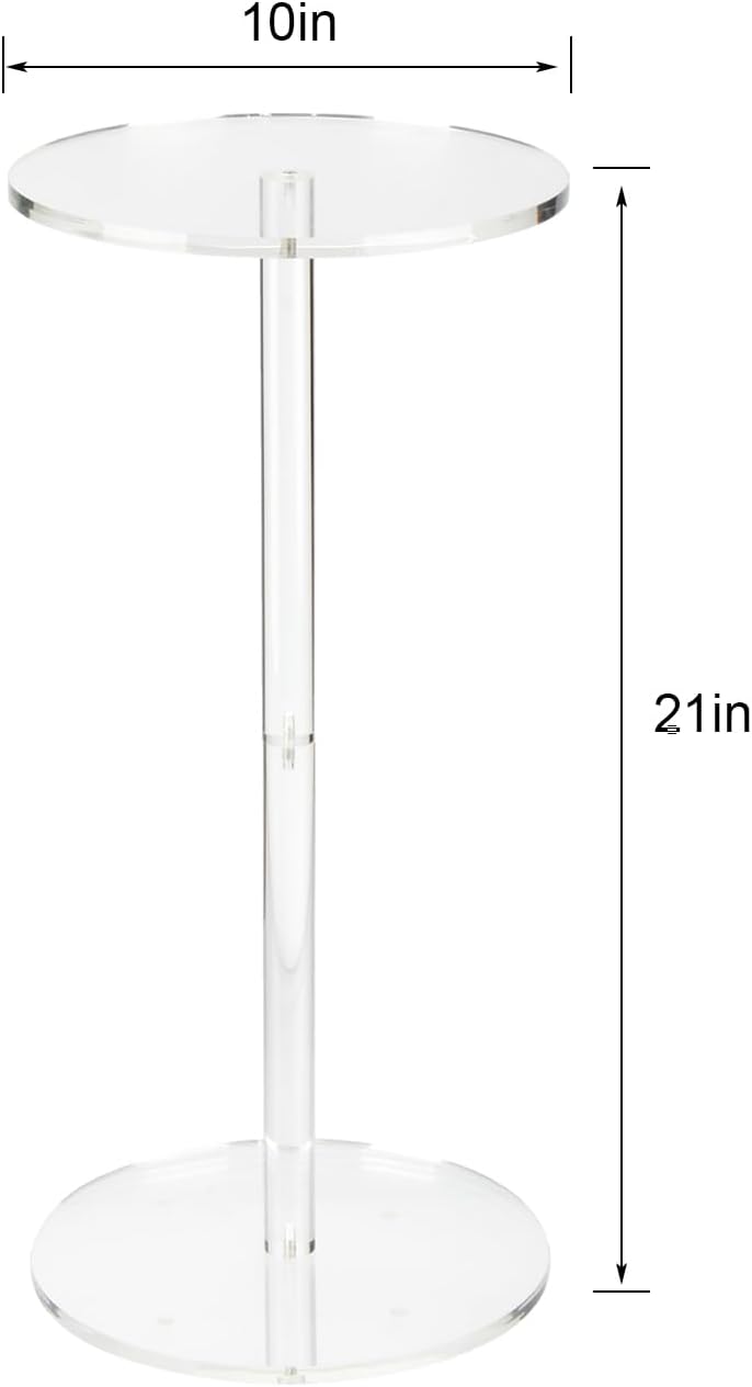 Acrylic Drink End Table, Clear Drink Table for Small Spaces with Anti-Slip Pads, 9.8" Round Modern Side Coffee Table for Living Room/Bedroom/Bathroom/Office/Outdoor/Business, Easy to Install