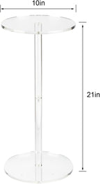 Acrylic Drink End Table, Clear Drink Table for Small Spaces with Anti-Slip Pads, 9.8" Round Modern Side Coffee Table for Living Room/Bedroom/Bathroom/Office/Outdoor/Business, Easy to Install