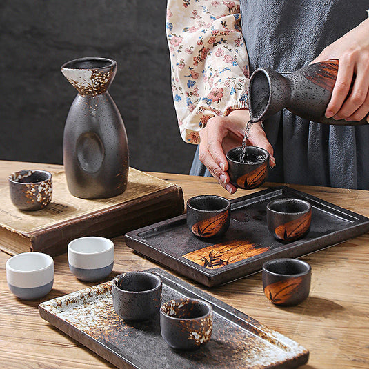 Creative Japanese Style Ceramic Wine Pot Tray Set