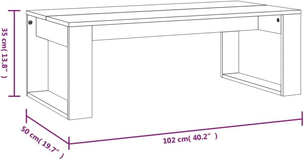 vidaXL Smoked Oak Coffee Table - Modern Style Engineered Wood 40.2"x19.7"x13.8" - Perfect for Living Room, Office, Lounge Spaces