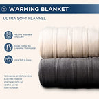 Manta eléctrica Westinghouse tamaño Queen, franela súper suave y acogedora 84" x 90" manta calefactable con 10 niveles de calentamiento rápido y apagado automático de 1-12 horas, lavable a máquina, certificación ETL y FCC, beige