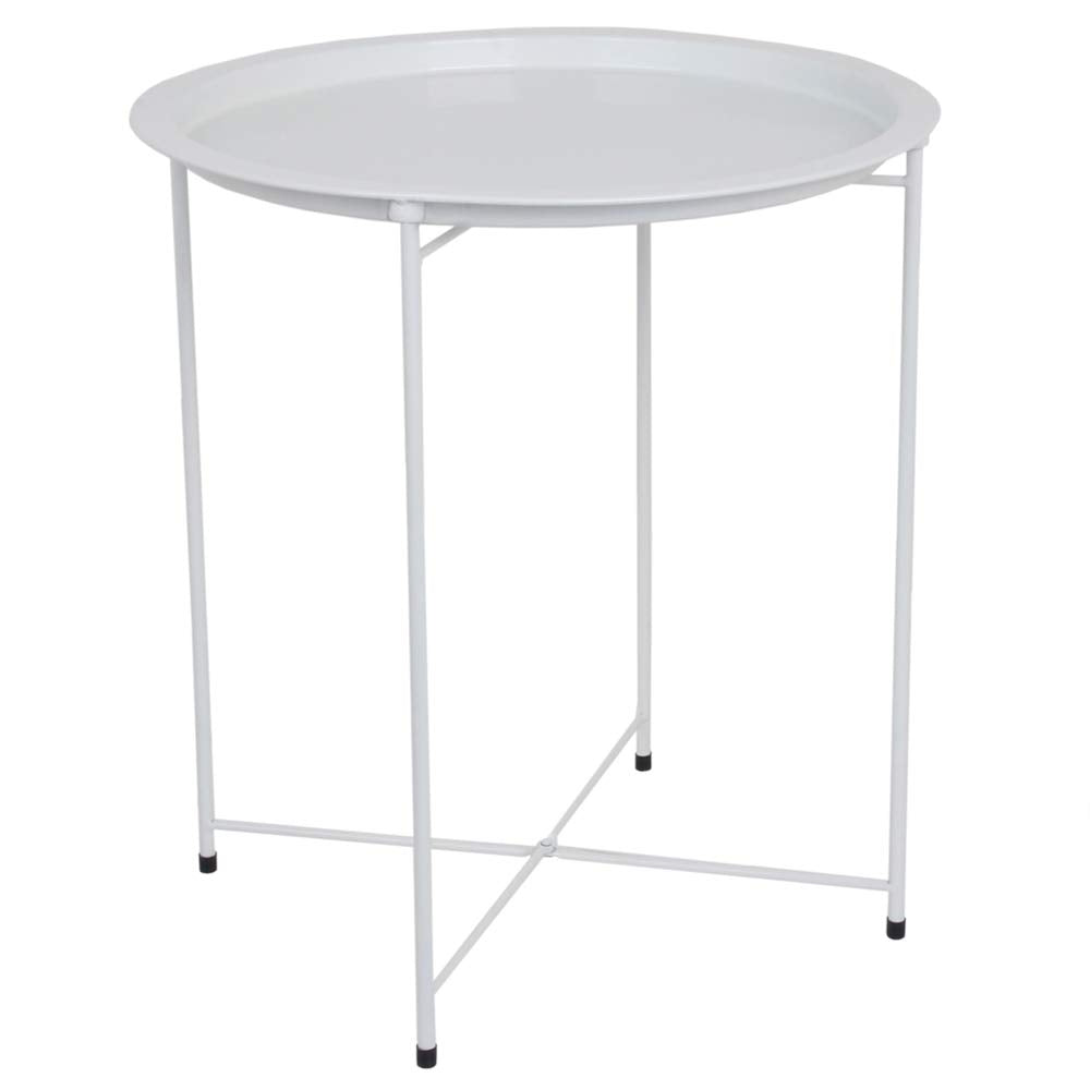 Home Basics , Matte Grey Foldable Round Multi-Purpose Metal Side Accent, Coffee, End Table for Bedroom, Living Room