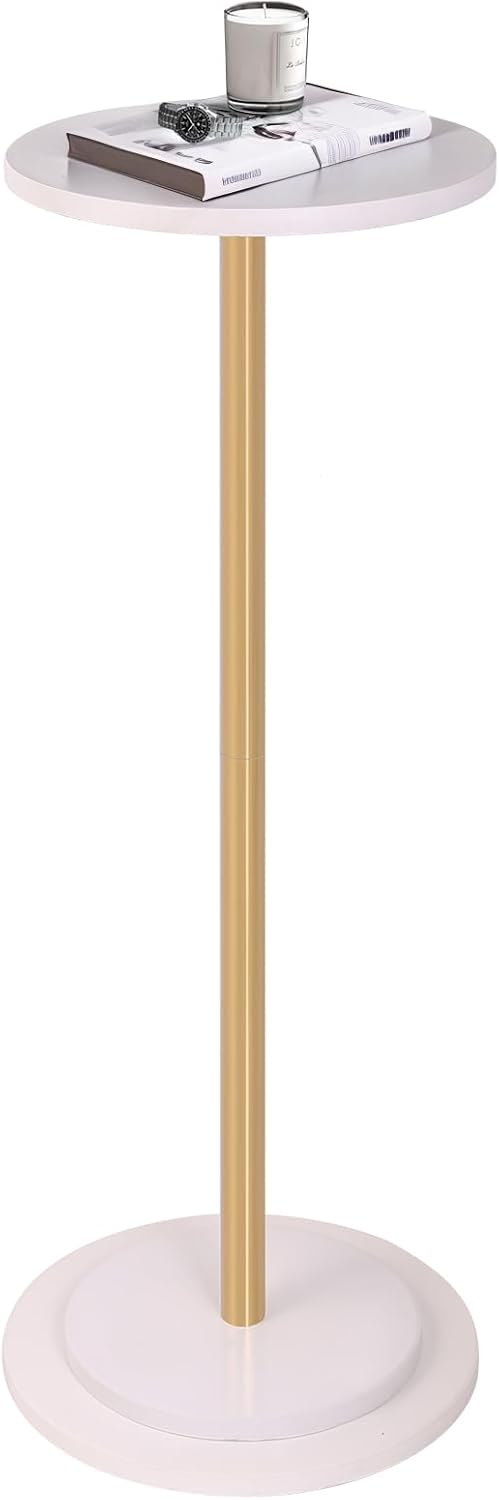 Premium Stone Round Drink Table,Heavy Duty Engineered Marble Base Top Coffee Table,Cocktail Accent End Table for Living Room, Weighted Base Small Accent Side Table for Bedroom, Corners,White