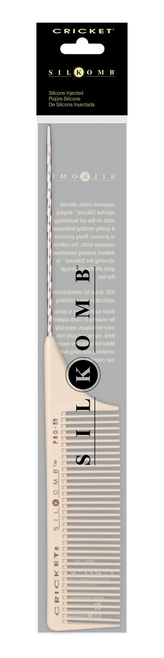 Cricket Silkomb Pro-55 Rattail Hair Cutting Comb - Silicone-Injected, Seamless Teeth with Dual Tooth Pattern for Precision Cutting, Styling, Ideal for All Hair Types