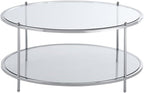 Convenience Concepts Royal Crest 2 Tier Round Glass Coffee Table, Clear Glass / Chrome Frame
