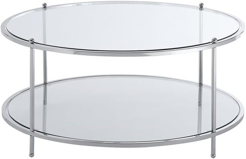 Convenience Concepts Royal Crest 2 Tier Round Glass Coffee Table, Clear Glass / Chrome Frame